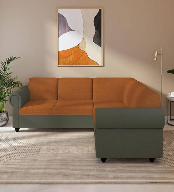 Wakeup India Snugy Sofa 5 Seater LHS Dark Grey and Dark Orange Fabric 5 Seater  Sofa