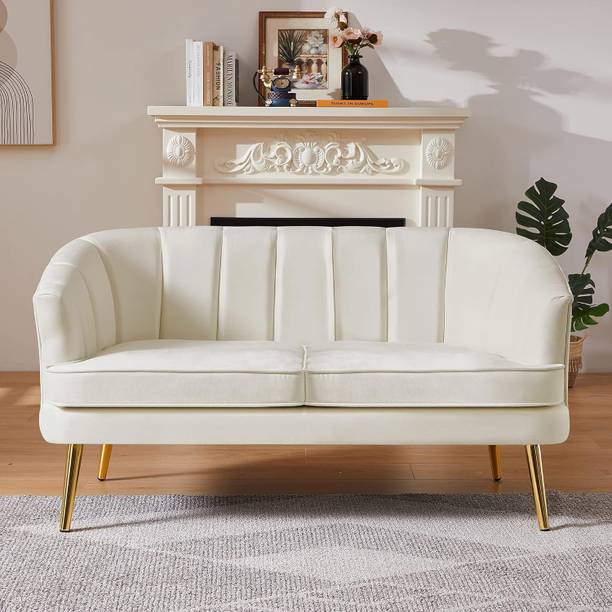 India wood mart Cream White loveseat Sofa Fabric 2 Seater Sofa