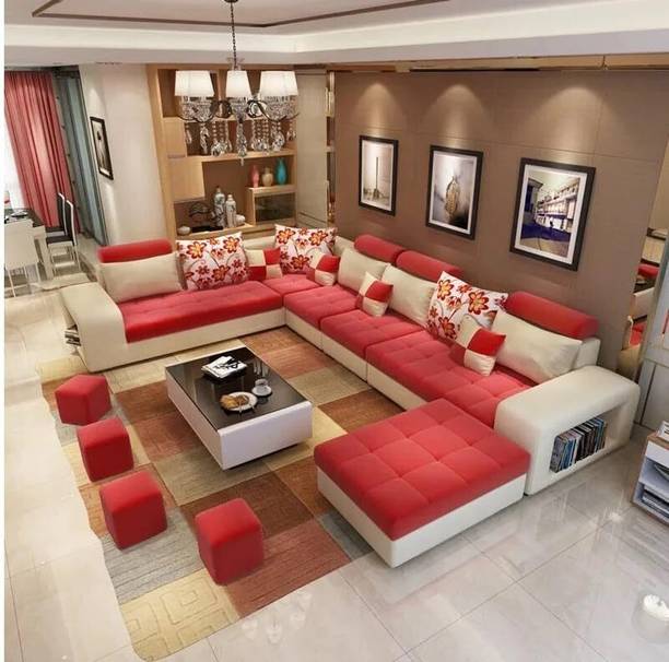 WAKESURE Premium Quality U-Shaped Sectional Sofa with Ottoman for Living Room Velvet Fabric 9 Seater  Sofa