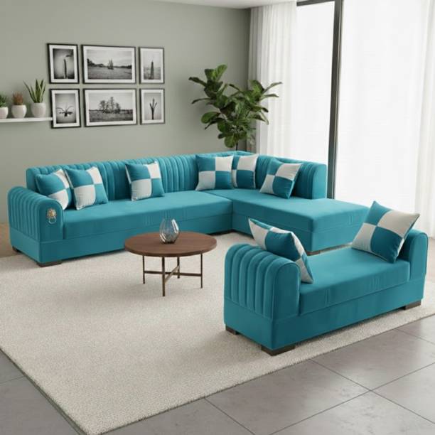 WAKESURE Premium Quality Velvet Fabric 8 Seater Sofa