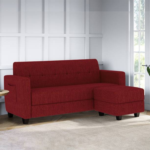 ARRA New Remo Three Seater + Ottoman Sofa in Red Color Fabric 4 Seater  Sofa
