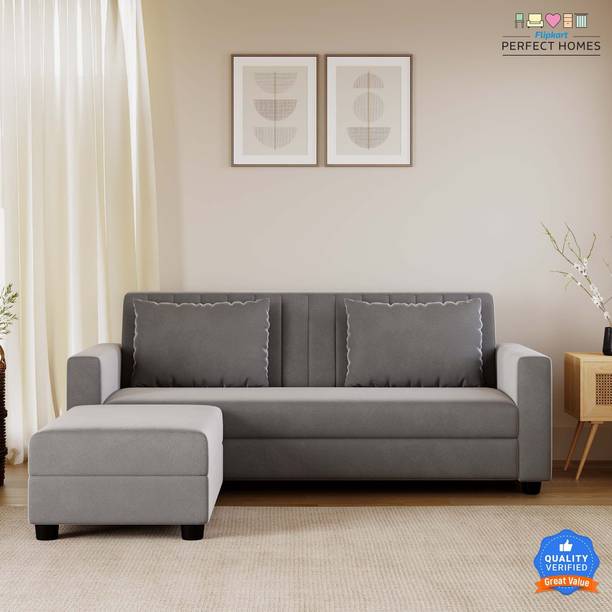 Flipkart Perfect Homes Aeroform Luxuary Sofa with ottoman Velvet Upholstery l Rick look Legs Fabric 4 Seater  Sofa