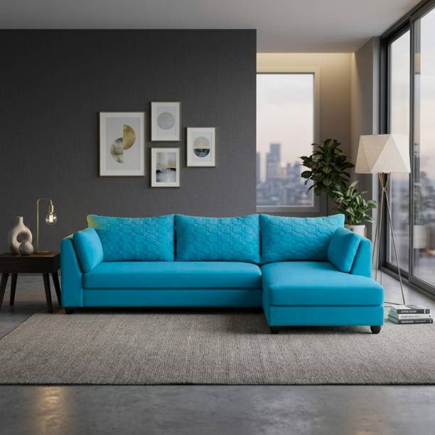 WAKESURE Premium Quality L Shape Velvet Fabric 6 Seater Sofa