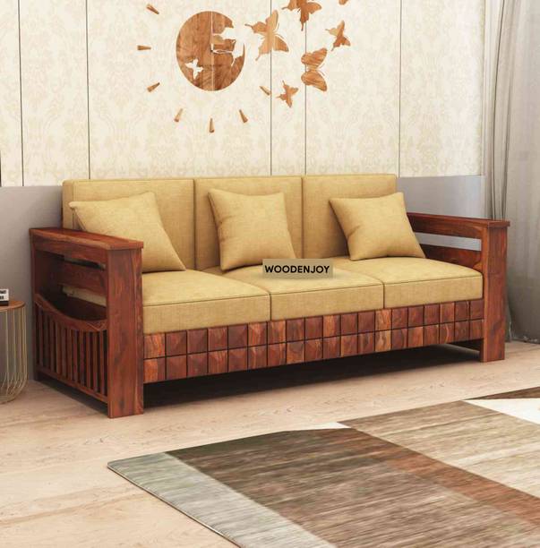 WOODENJOY Sheesham Wood Diamond 3 Seater Sofa For Living Room/Wooden Sofa For Home/Office Solid Wood 3 Seater  Sofa