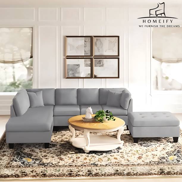 Homeify Oliver 6 Seater Sofa Upholstered Chaise Sectional with Ottoman Fabric 6 Seater  Sofa