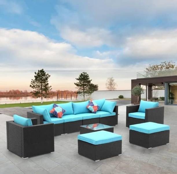 Mymigos 6 Pcs Outdoor Conversation Set Patio Furniture All Weather Wicker Fabric 8 Seater  Sofa