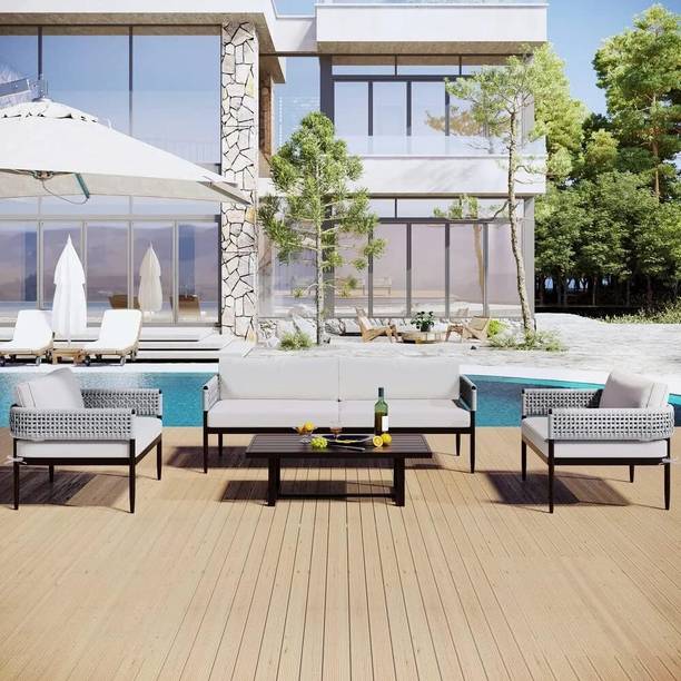 Mymigos 4PCS Patio Furniture Set Outdoor Sectional Sofa Rope Conversation Set Fabric 4 Seater  Sofa