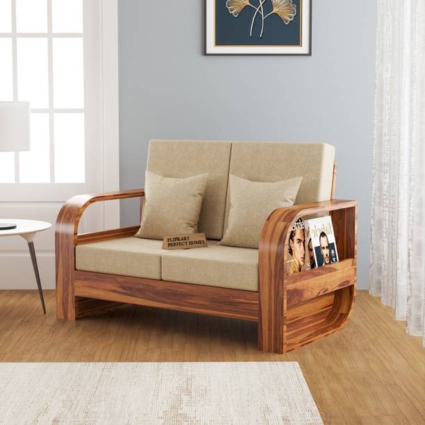 Flipkart Perfect Homes Leaf Armrest Sheesham Wood Two Seater Sofa With Pocket Storage For Living Room | Fabric 2 Seater  Sofa