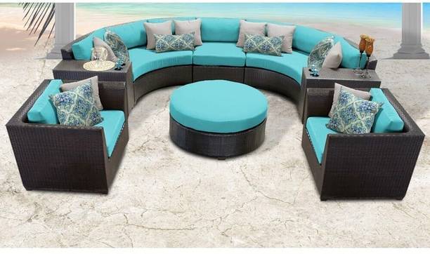 Mymigos 7 Seater Outdoor Indoor Garden Sectional Wicker Half Moon Round Sofa Fabric 7 Seater  Sofa