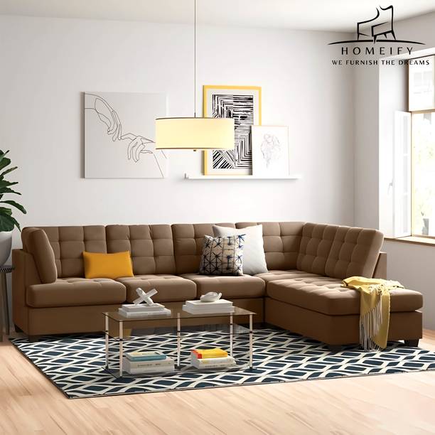 Homeify Dawan 6 Seater L Shaped Sectional Sofa for Living Room Fabric 6 Seater  Sofa