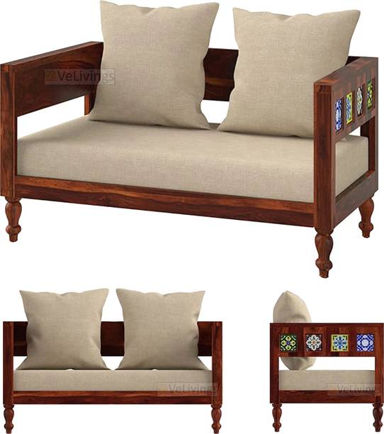 VeLivings Sheesham Wood Ceramic Tiles Design 2 Seater Sofa For Living Room Fabric 2 Seater  Sofa