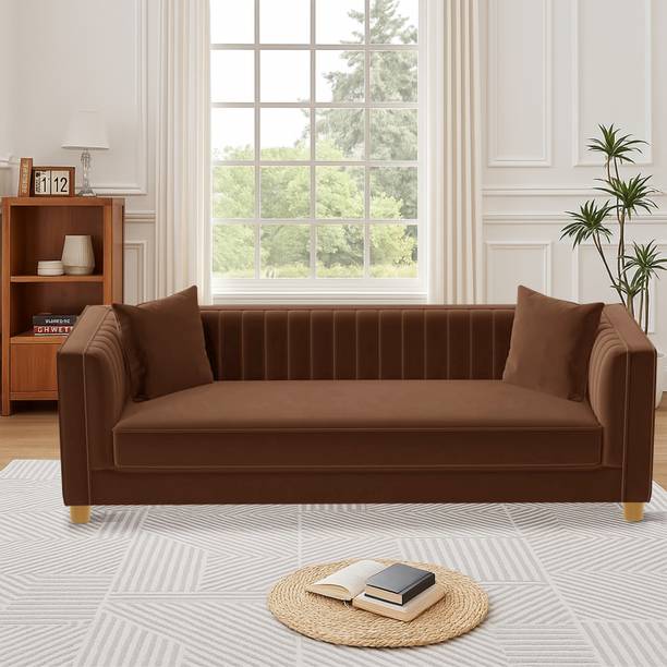 divisha homes Wooden Sofa For Home & Office Fabric 3 Seater  Sofa