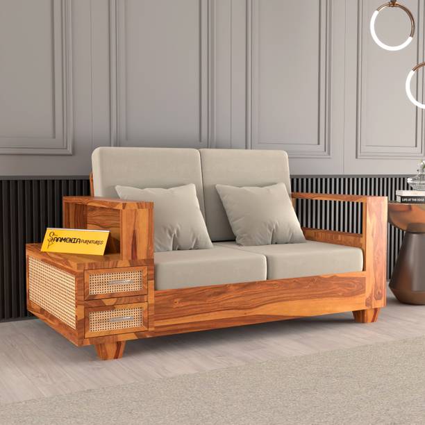 saamenia furnitures Solid Wood Cane 2 Seater Sofa – Classic Design, Comfortable Living Room Seating Fabric 2 Seater  Sofa