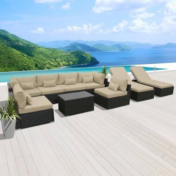 Mymigos Outdoor Rattan Wicker Furniture for Garden Patio Terrace Fabric 6 Seater  Sofa