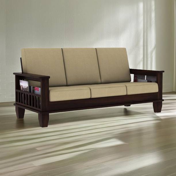 Taskwood Furniture Solid Wooden Fabric Three Seater Sofa Set With Cushions For Living Room / Cushion- Cream Fabric 3 Seater  Sofa