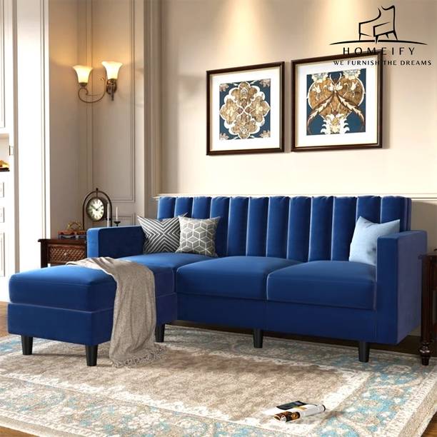 Homeify Adrista L Shape 3 Seater Reversible Sofa with Ottoman for Living Room Fabric 3 Seater  Sofa