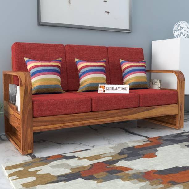 Kendalwood Furniture Solid Wood 3 Seater Wooden Sofa set for living Room Furniture Fabric 3 Seater  Sofa