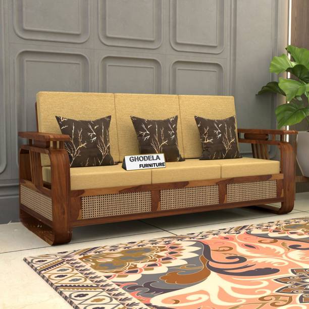 GAF Sheesham Wood Sofa Set for Living Room Home Office Solid Wood Sofa Sets Fabric 3 Seater  Sofa
