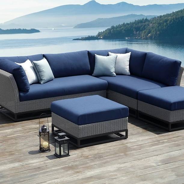 Mymigos Outdoor PatioL-Shape 5 Seater All Weather Handwoven Rattan Outdoor Sofa Fabric 5 Seater  Sofa