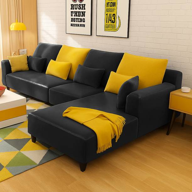 FURNY Mintora 6 Seater Leatherette RHS L Shape Sofa Set for Living Room Leatherette 6 Seater  Sofa