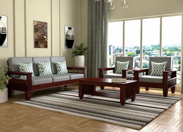 saamenia furnitures Solid Sheesham Wood Five Seater Sofa Set With Center Table For Living Room Fabric 3 + 1 + 1 Sofa Set