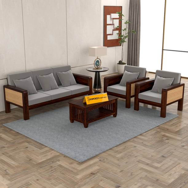 saamenia furnitures SolidWood Cane 5(3+1+1)Seater Sofa–Classic Design, Comfortable Livingroom Fabric 3 + 1 + 1 Sofa Set