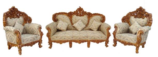 W.S.HANDICRAFTS Teak Wood Sofa Set or Living Room, Bedroom & Office Dinning Room 3 Seater Sofa Fabric 3 + 1 + 1 Sofa Set
