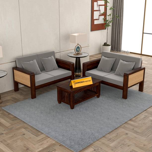 saamenia furnitures Solid Wood Cane 4(2+2)Seater Sofa–Classic Design,Comfortable Livingroom Seating Fabric 2 + 2 Sofa Set
