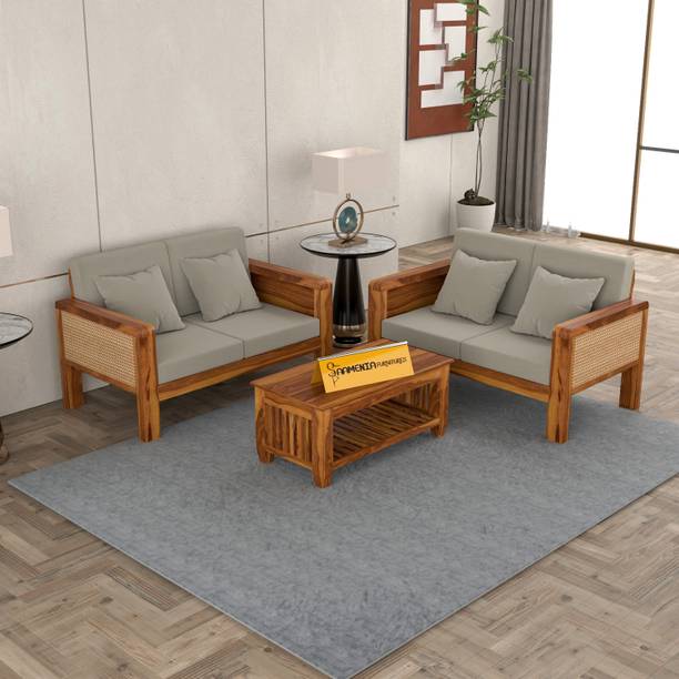saamenia furnitures Solid Wood Cane 4(2+2)Seater Sofa–Classic Design,Comfortable Livingroom Seating Fabric 2 + 2 Sofa Set