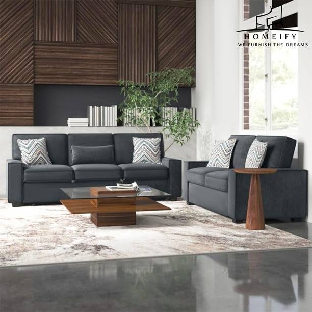 Groovecraft Edison Wooden 3+2 Seater Modern Comfy Sofa Set for Living Room Fabric 3 + 2 Sofa Set