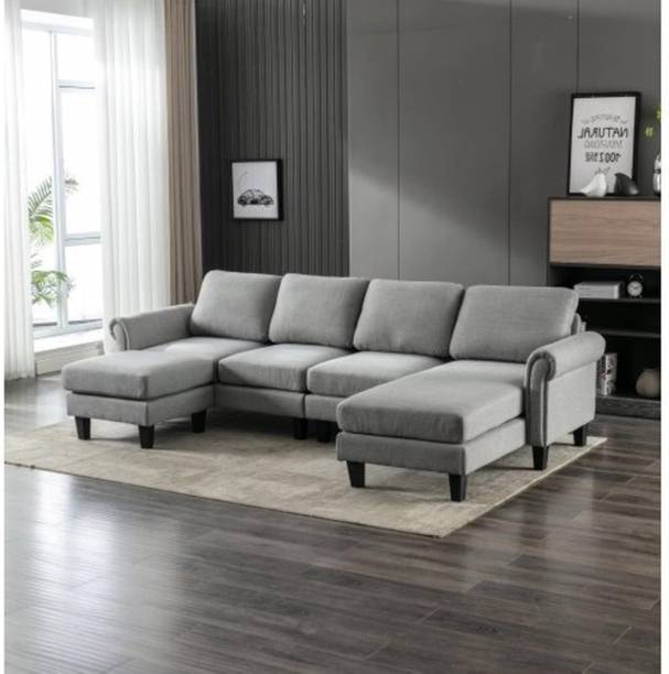 WAKESURE Premium Quality RHS With OttomanVelvet Fabric 3 + 2 + 1 Sofa Set