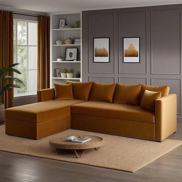 LIVEWELL Premium Quality Velvet LHS Velvet Fabric 3 + 2 + 1 Sofa Set