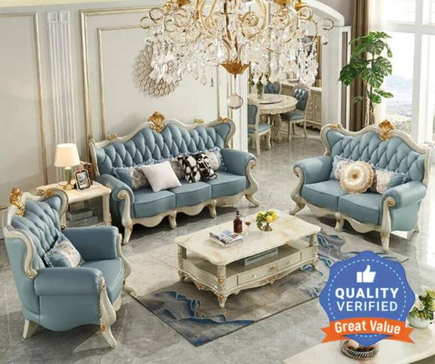 royal wood HUDSON Luxury Teak Wood 6 Seater 3+2+1 Sofa Set For Living Room Home & Office Fabric 3 + 2 + 1 Sofa Set