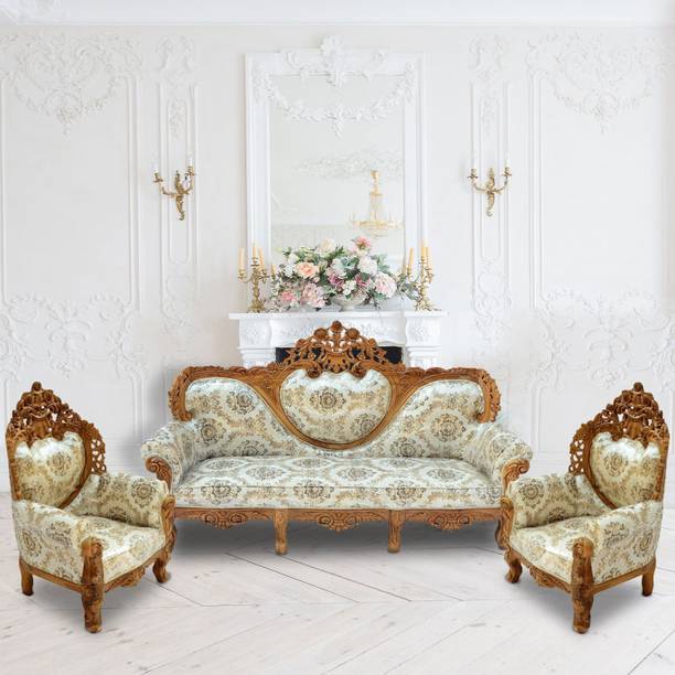 MAM ENTERPRISE Wood Sofa Set for Home Living Room Wooden Sofa Fabric 3 + 1 + 1 Sofa Set