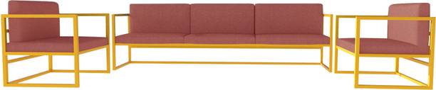 FURNITURE KI FACTORY Metal Sofa Set Outdoor/Indoor Sofa Set Jute Fabric Fabric 3 + 1 + 1 Sofa Set