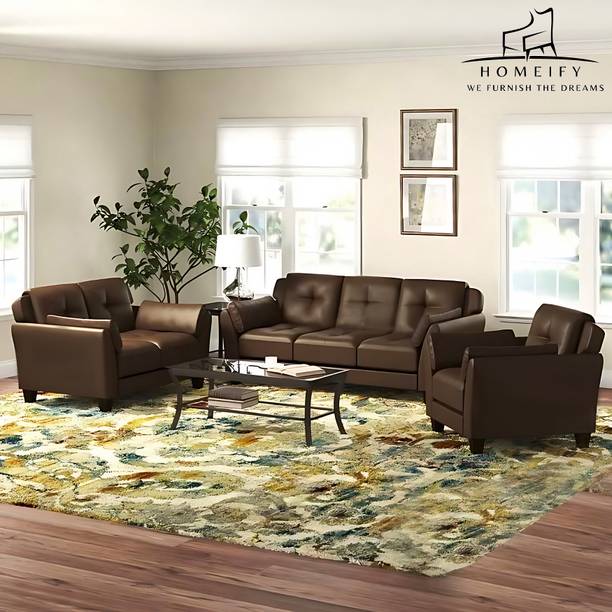 Homeify Harlow 5- to 6 Seater Sofa 3+2+1 Faux Leather Sofa Set for Living Room Leatherette 3 + 2 + 1 Sofa Set