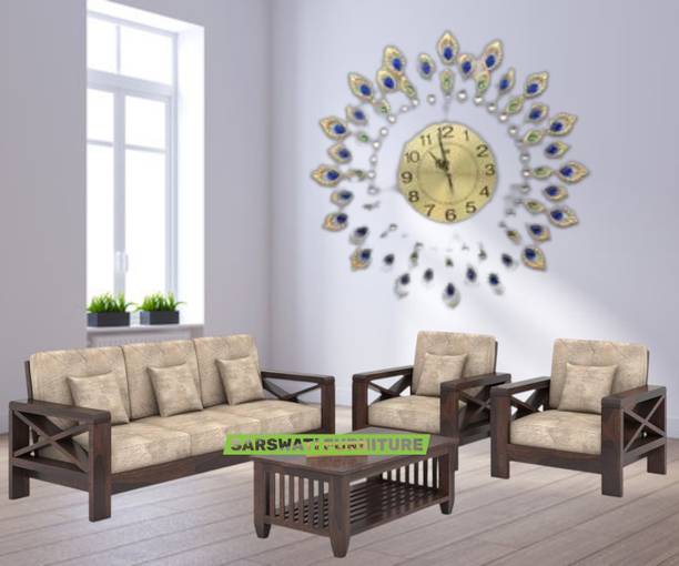 sarswatifurniture Solid Sheesham Wood Five Seater Sofa Set X SIDE Fabric 3 + 1 + 1 Sofa Set