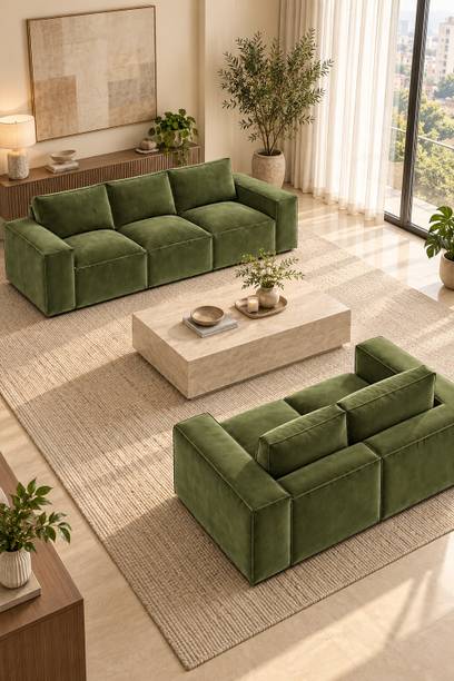 Sleepily Orlena Premium Velvet Fabric 3 + 2 Sofa Set