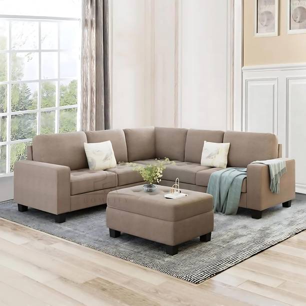 Homeify Romilda 5 Seater Sofa with Ottoman for Living Room Fabric 3 + 2 Sofa Set