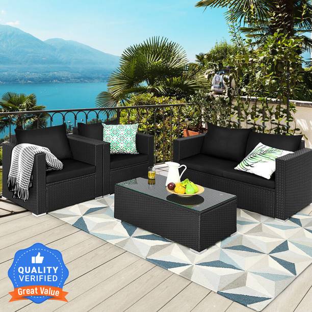 Flipkart Perfect Homes Rattan & Wicker 4 Seater Sofa Set with Table for Garden Patio Furniture Sofa Set Leatherette 2 + 1 + 1 Sofa Set