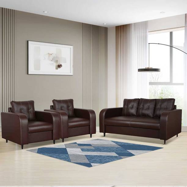 ARRA Tanaka Fully Upholstered 5 Seater Cushion Back Sofa Leatherette 3 + 1 + 1 Sofa Set