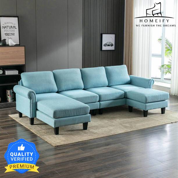 Homeify Reba 6 Seater Fabric Sectional Sofa with Ottoman for Living Room Fabric 3 + 2 + 1 Sofa Set
