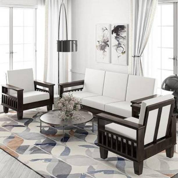 Allie Wood Rosewood (Sheesham) Fabric 3 + 1 + 1 Sofa Set