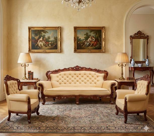 Wood Master Sre sofa set 3 1 1 seater Teak (Sagun) Solid (Delivery condition - Pre-assembled) Fabric 3 + 1 + 1 Sofa Set