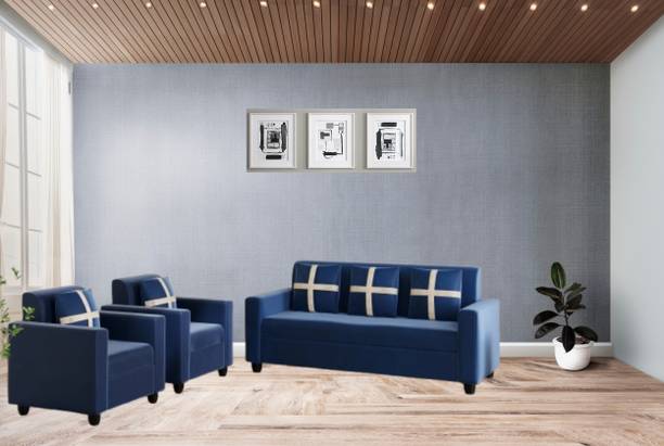 LIVEWELL Premium Quality Velvet Fabric 3 + 1 + 1 Sofa Set