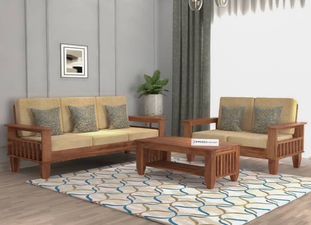 saamenia furnitures Solid Sheesham Wood Five Seater Sofa Set For Living Room , Office , Hotels Fabric 3 + 2 Sofa Set