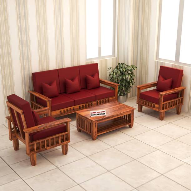 JeenWood KUBER Design Solid Wood With Center Table & 'DERBY' Fabric| Fabric 3 + 1 + 1 Sofa Set