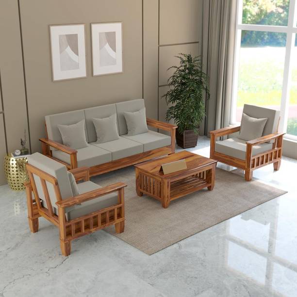 Kendalwood Furniture Solid Wood 5 Seater Wooden Sofa set for living Room Furniture with Center Table Fabric 3 + 1 + 1 Sofa Set