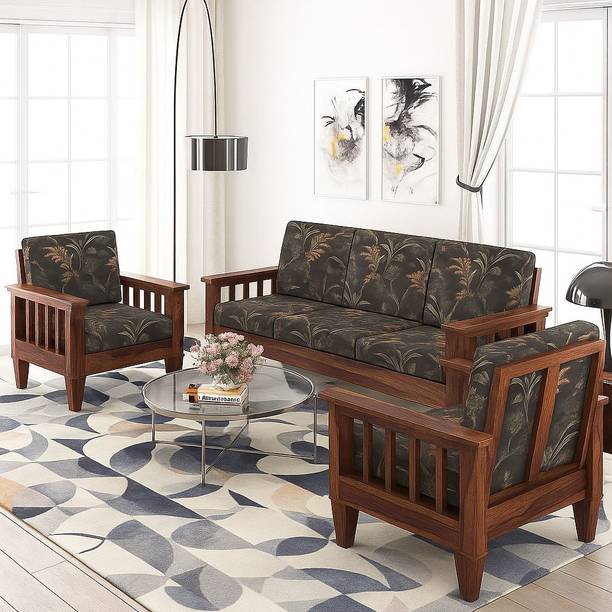 Kendalwood Furniture Solid Wood 5 Seater Wooden Sofa set for living Room Furniture Fabric 3 + 2 + 1 Sofa Set