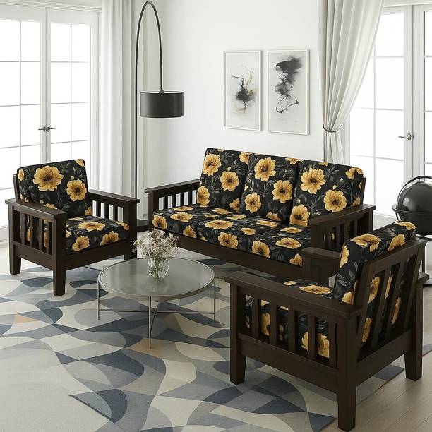 Kendalwood Furniture Solid Wood 5 Seater Wooden Sofa set for living Room Furniture Fabric 3 + 1 + 1 Sofa Set